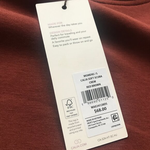 Calia Women's Soft Scuba Crew Sweatshirt in Red Brown NWT - Picture 8 of 16